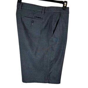 O'Neill 10 Inch Flat Front Shorts in Gray with Black Stripes Men's Size 36